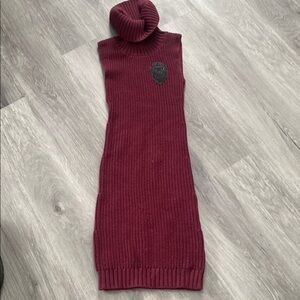 Red Maxi Dress with Turtleneck and Ribbed Texture